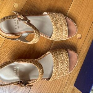 Stuart Weitzman Natural Tan Woven Espadrille Wedge Sandals
